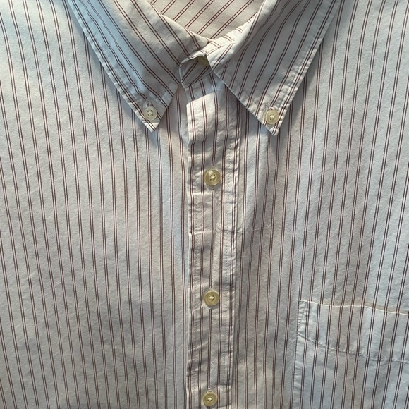 Old Navy mens long sleeve pin striped button front shirt, tan/white, size XXL - Picture 5 of 8